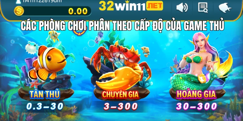 Các phòng chơi phân theo cấp độ của game thủ